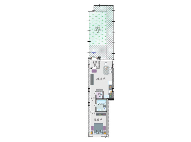 ЖК Лавандовий: планування 2-кімнатної квартири 62.38 м²