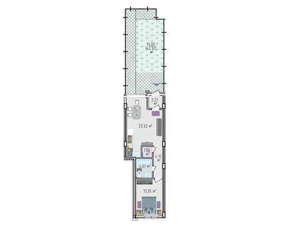 ЖК Лавандовый: планировка 2-комнатной квартиры 62.38 м²