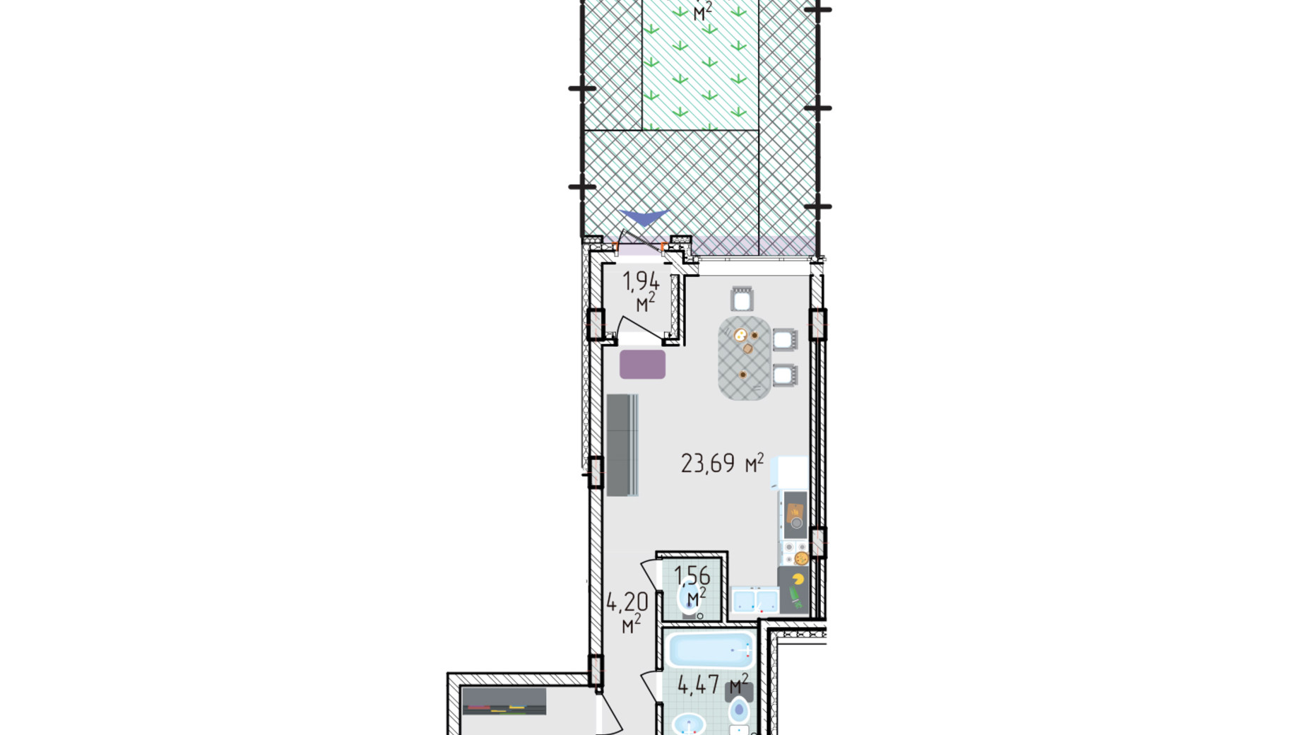 Планировка 3-комнатной квартиры в ЖК Лавандовый 79.54 м², фото 584342