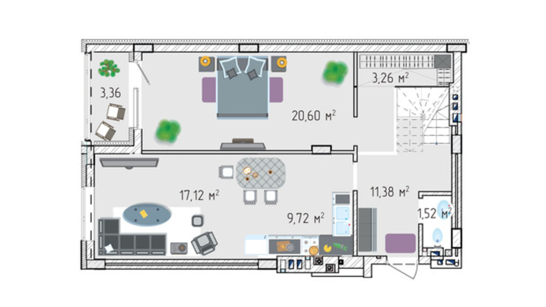 Планировка много­уровневой квартиры в ЖК Лавандовый 123.05 м², фото 584343