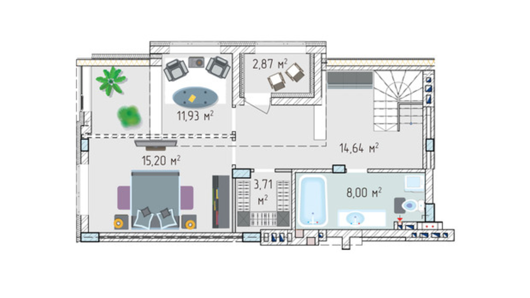 Планировка много­уровневой квартиры в ЖК Лавандовый 123.05 м², фото 584344