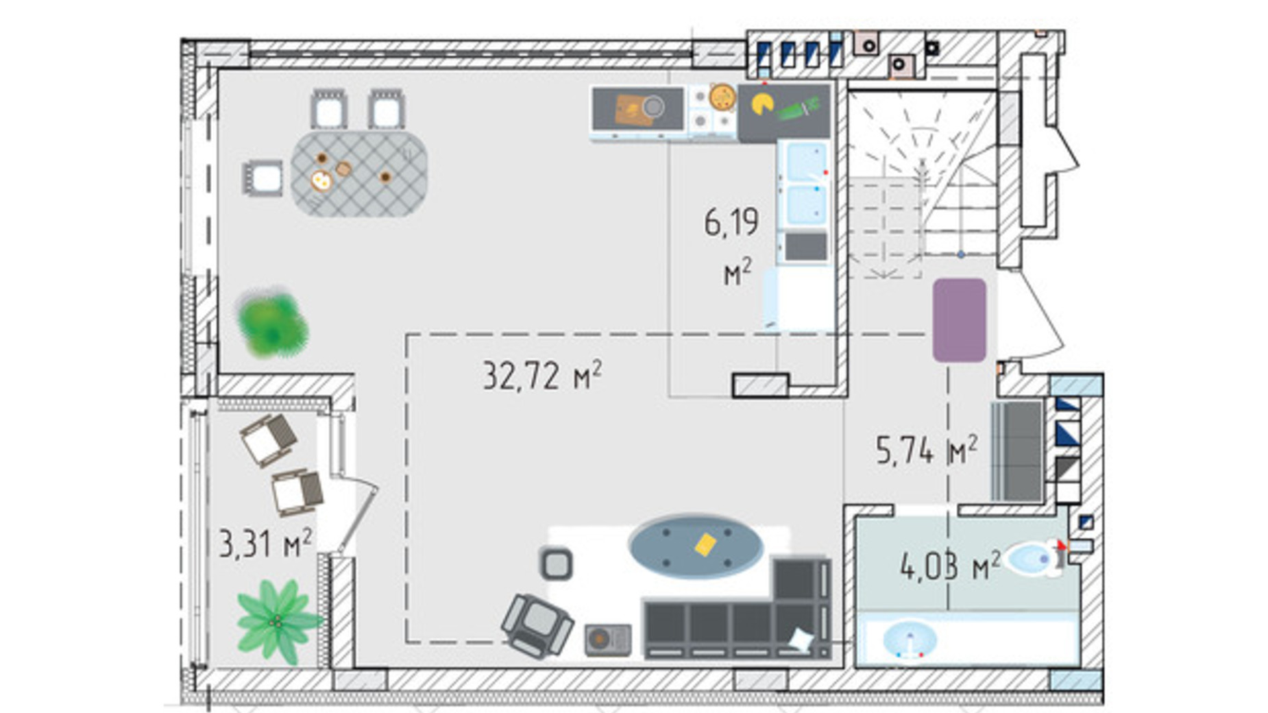 Планировка много­уровневой квартиры в ЖК Лавандовый 92.74 м², фото 584348