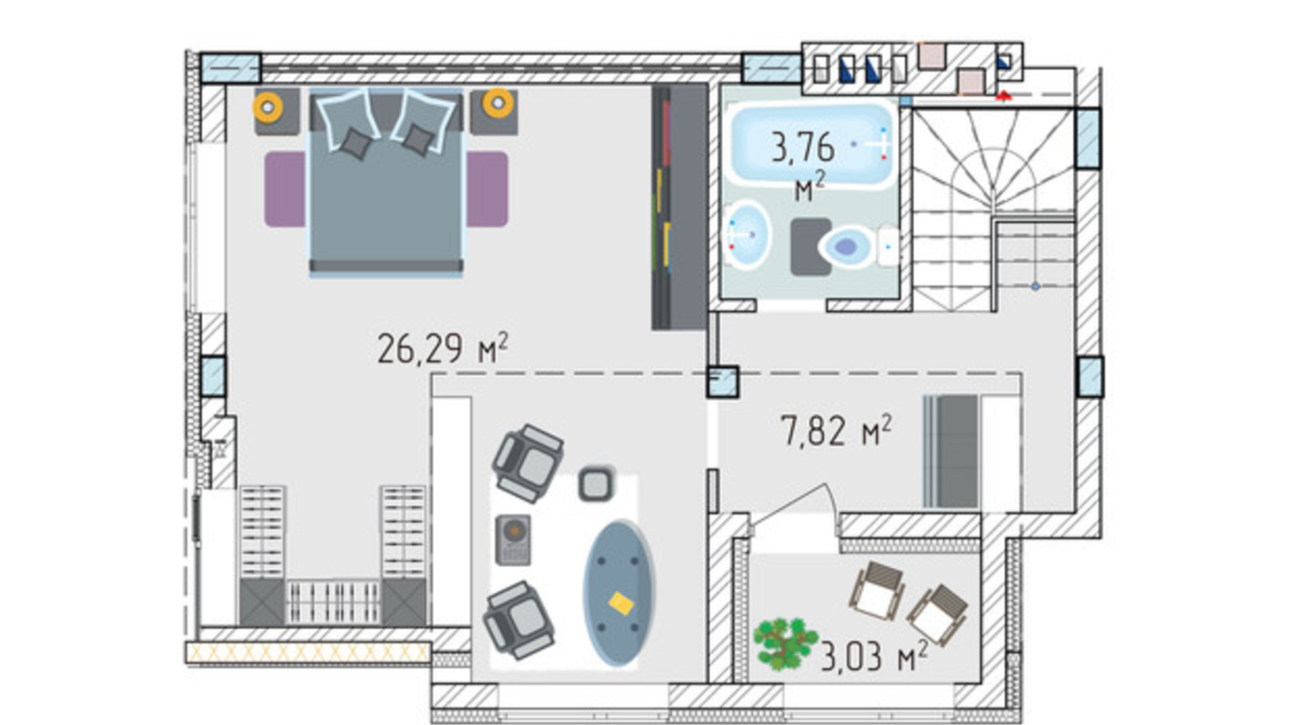 Планировка много­уровневой квартиры в ЖК Лавандовый 92.74 м², фото 584349