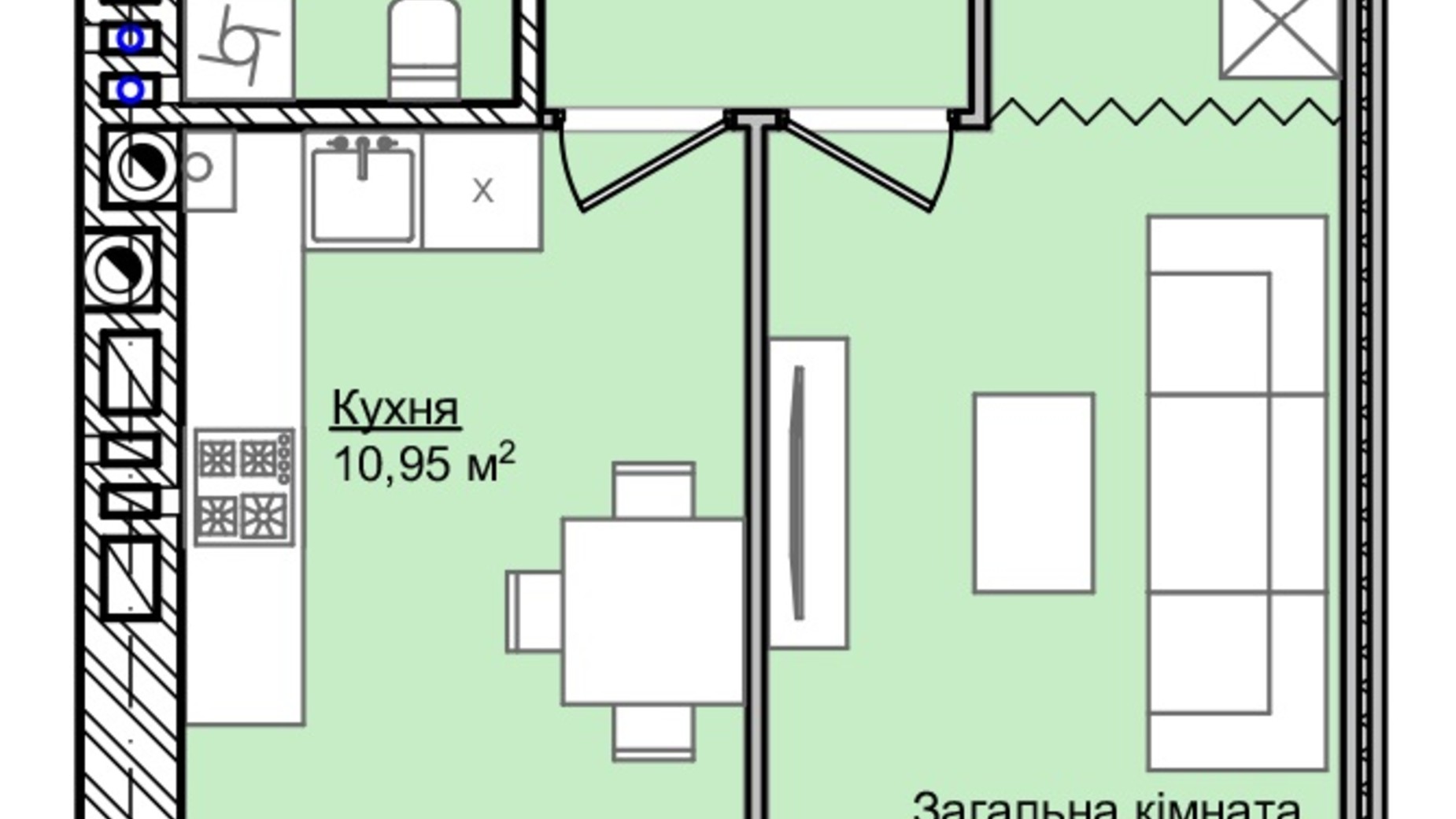 Планировка 1-комнатной квартиры в ЖК Smart Fort 40.18 м², фото 584354