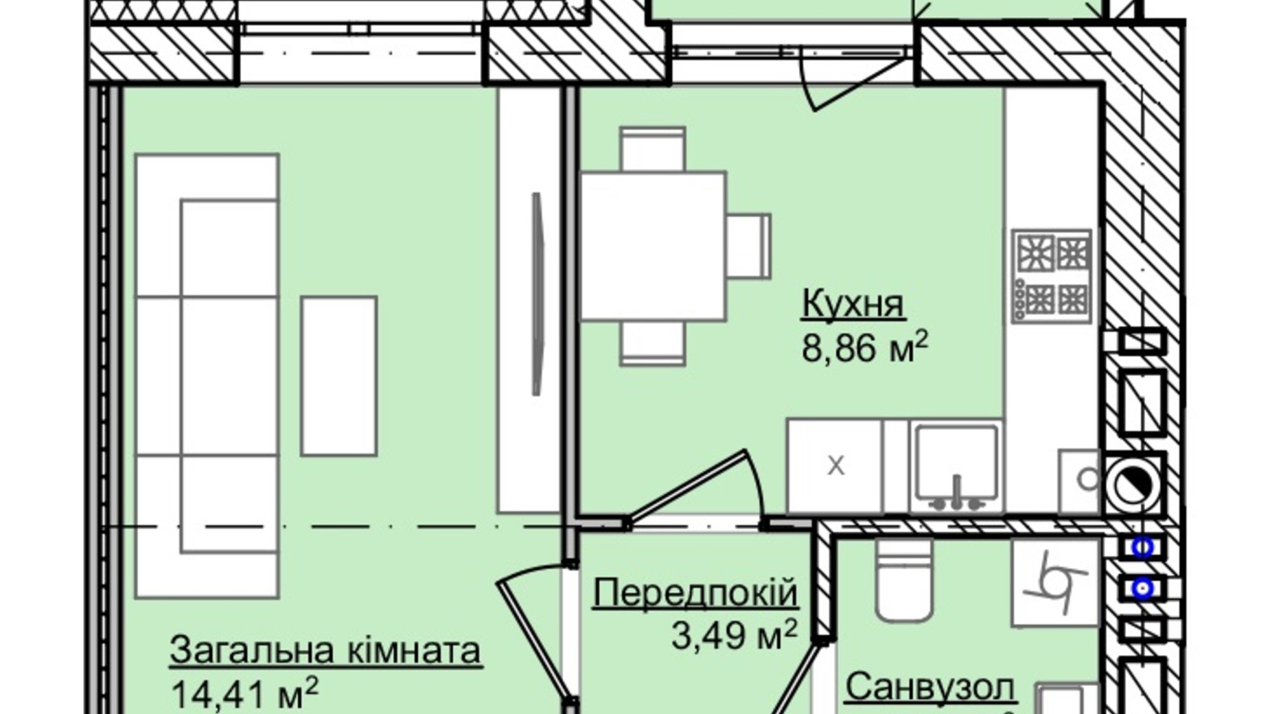 Планировка 1-комнатной квартиры в ЖК Smart Fort 34.7 м², фото 584364