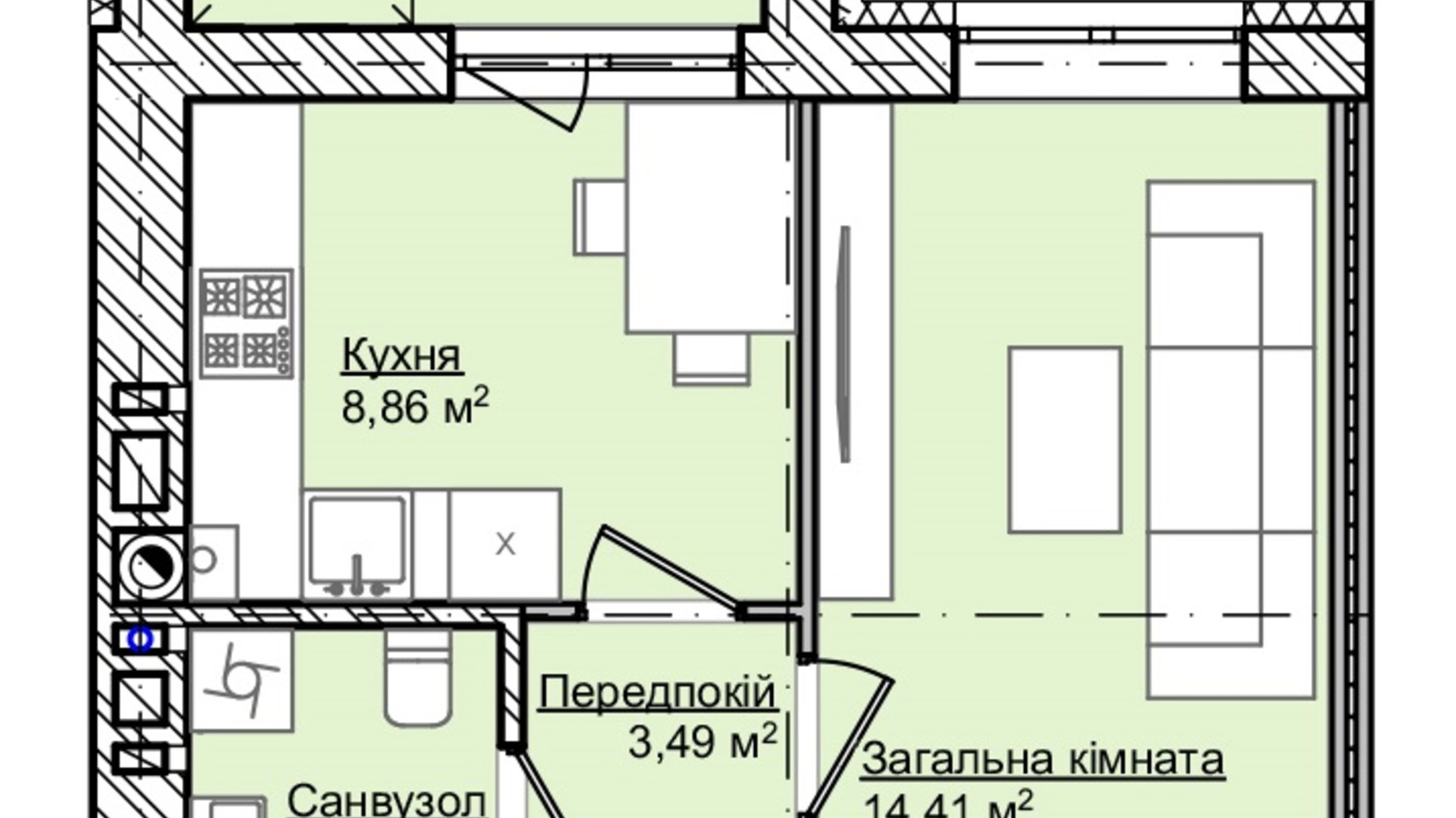 Планировка 1-комнатной квартиры в ЖК Smart Fort 35.04 м², фото 584365