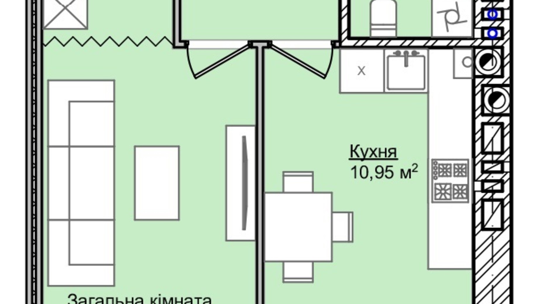 Планировка 1-комнатной квартиры в ЖК Smart Fort 38.71 м², фото 584370