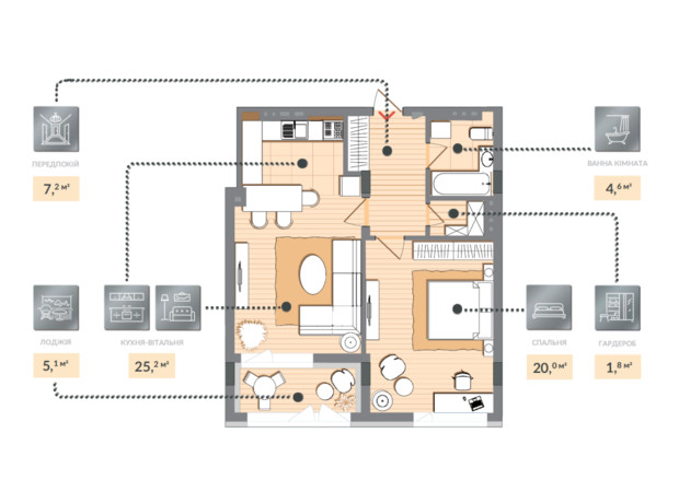 ЖК Luxberry lakes & forest: планировка 1-комнатной квартиры 63.9 м²