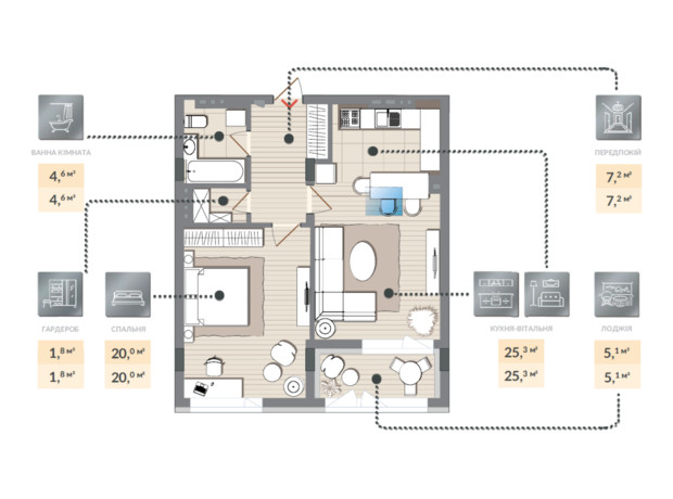 ЖК Luxberry lakes & forest: планировка 1-комнатной квартиры 64 м²