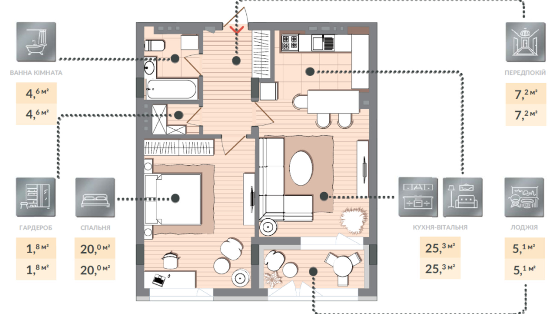 Планировка 1-комнатной квартиры в ЖК Luxberry lakes & forest 64 м², фото 584444