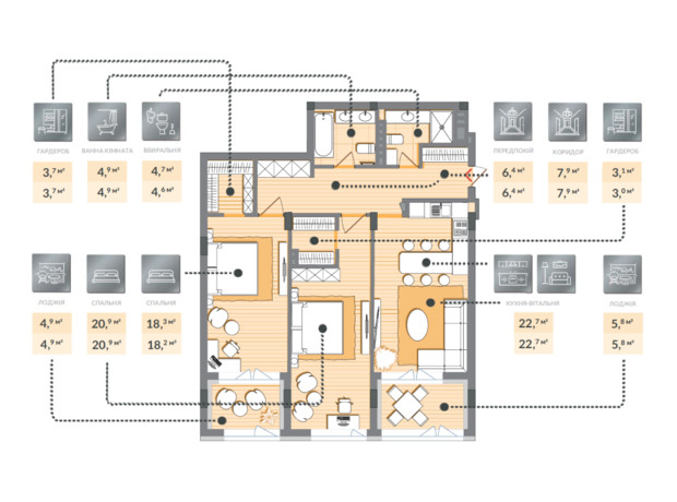 ЖК Luxberry lakes & forest: планировка 2-комнатной квартиры 103 м²