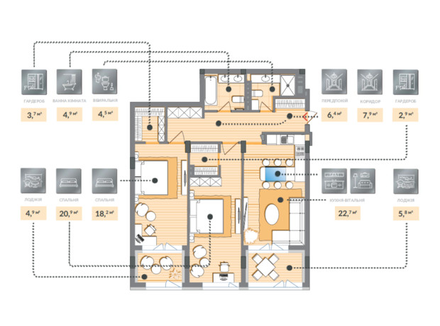 ЖК Luxberry lakes & forest: планування 2-кімнатної квартири 102.8 м²