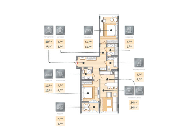 ЖК Luxberry lakes & forest: планировка 2-комнатной квартиры 87.7 м²