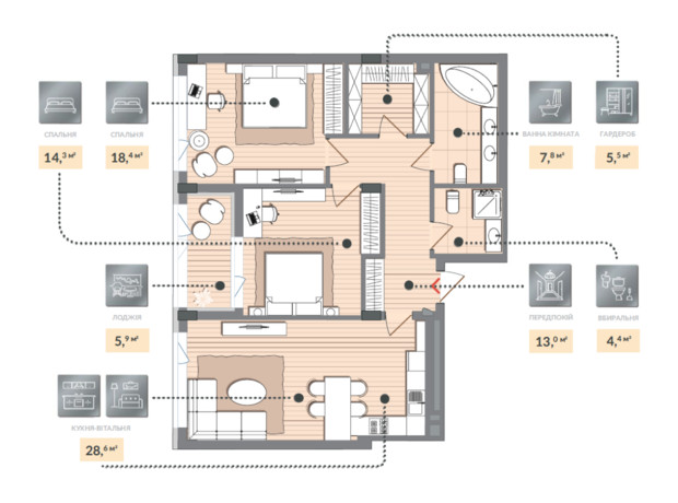 ЖК Luxberry lakes & forest: планування 2-кімнатної квартири 97.9 м²