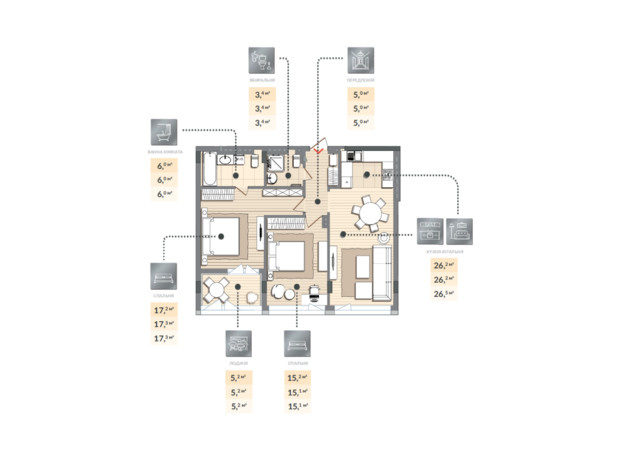 ЖК Luxberry lakes & forest: планировка 2-комнатной квартиры 78.5 м²