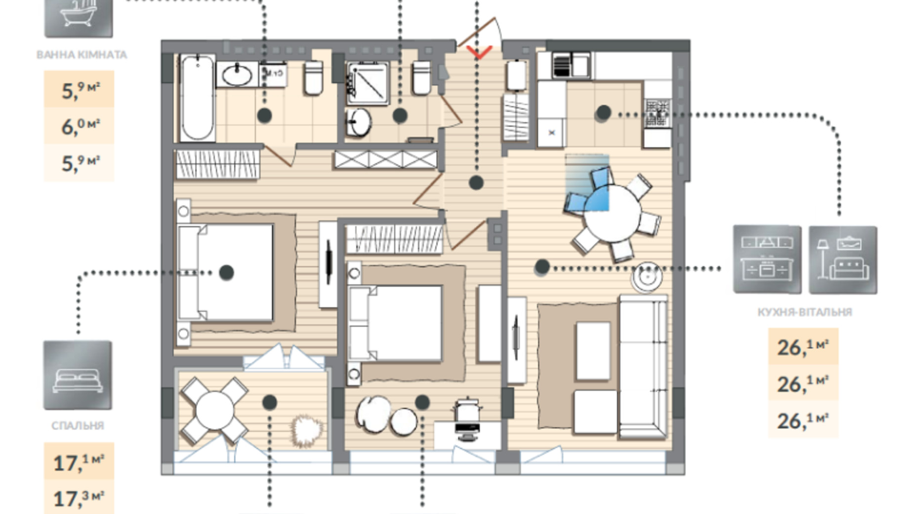 Планування 2-кімнатної квартири в ЖК Luxberry lakes & forest 77.7 м², фото 584457