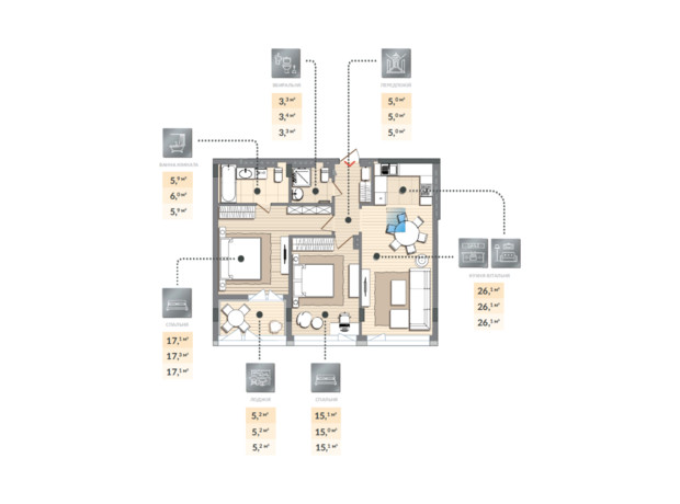 ЖК Luxberry lakes & forest: планировка 2-комнатной квартиры 77.7 м²