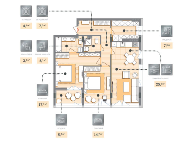 ЖК Luxberry lakes & forest: планування 2-кімнатної квартири 92.2 м²