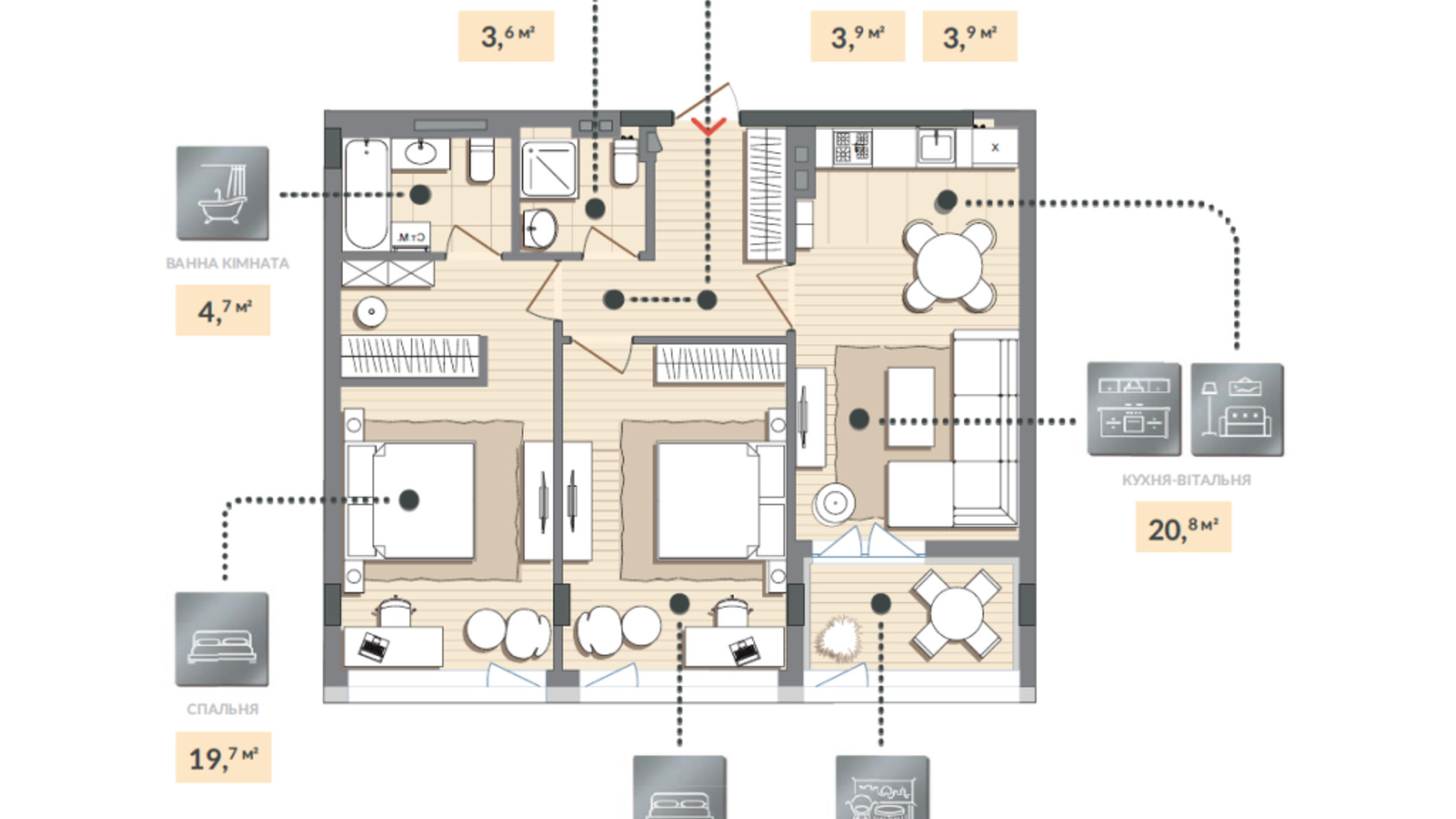 Планировка 2-комнатной квартиры в ЖК Luxberry lakes & forest 78.3 м², фото 584460