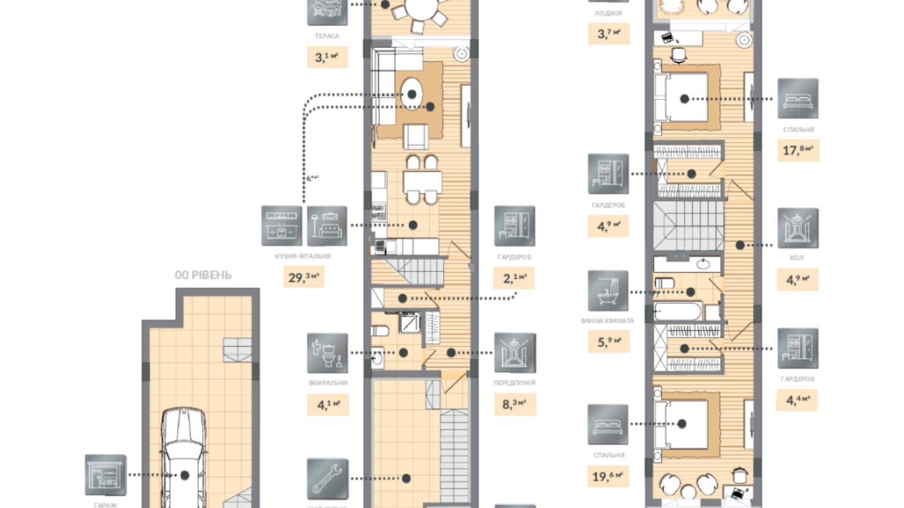 Планування багато­рівневої квартири в ЖК Luxberry lakes & forest 156.4 м², фото 584467