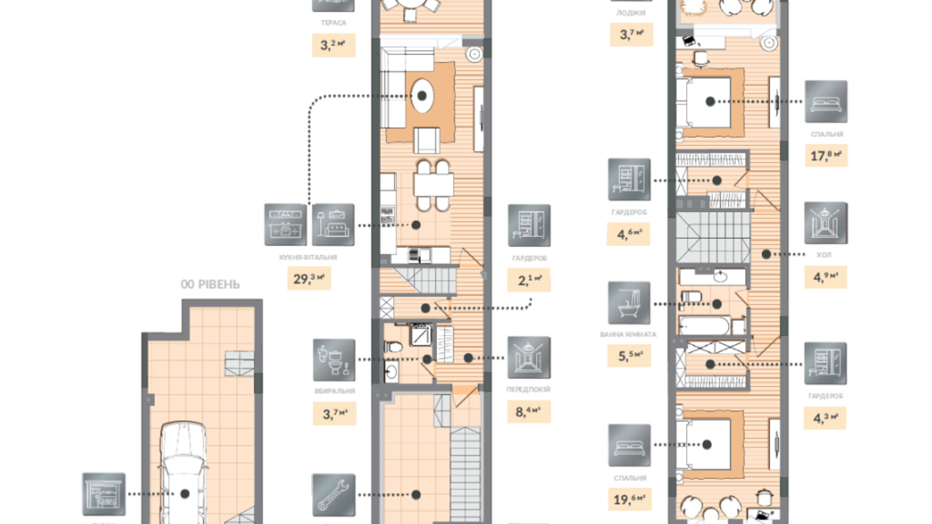 Планування багато­рівневої квартири в ЖК Luxberry lakes & forest 154.2 м², фото 584468