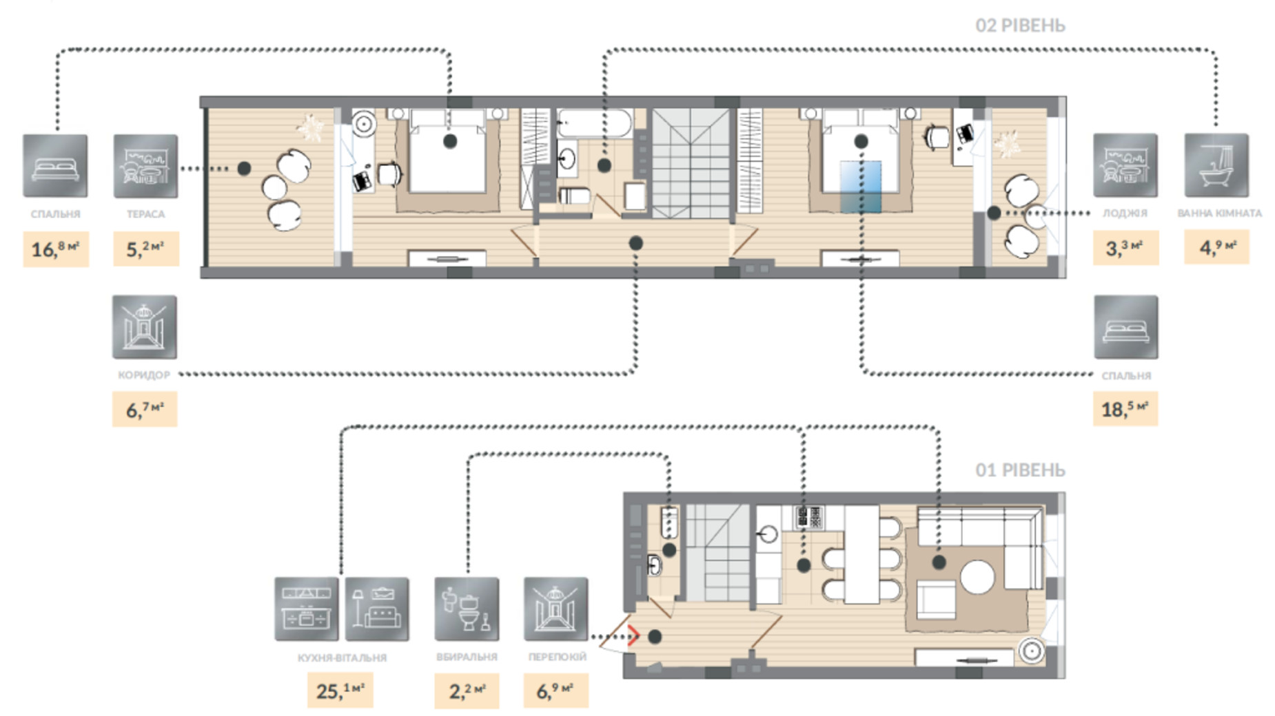 Планування багато­рівневої квартири в ЖК Luxberry lakes & forest 89.6 м², фото 584473