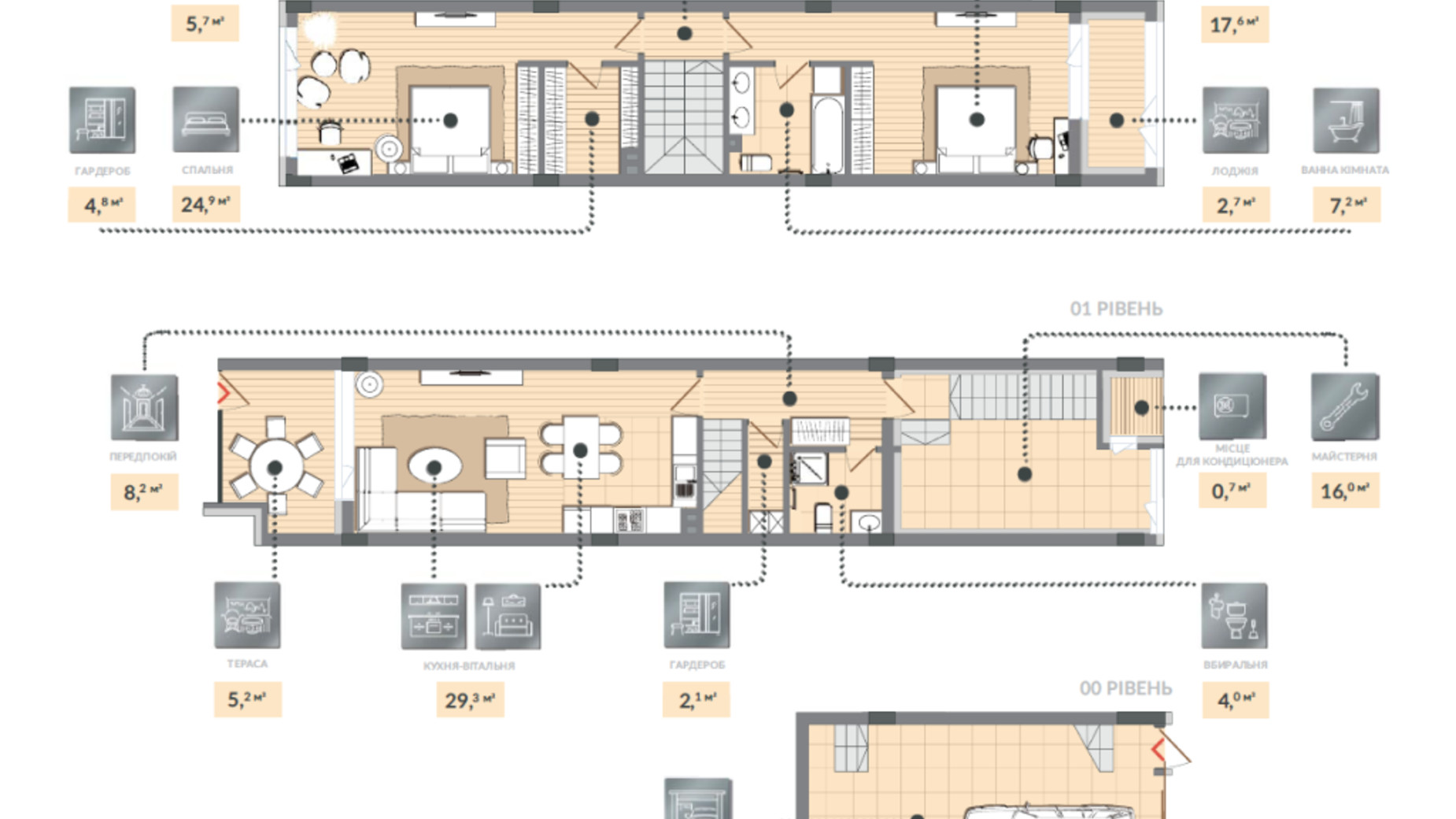 Планування багато­рівневої квартири в ЖК Luxberry lakes & forest 157.5 м², фото 584476