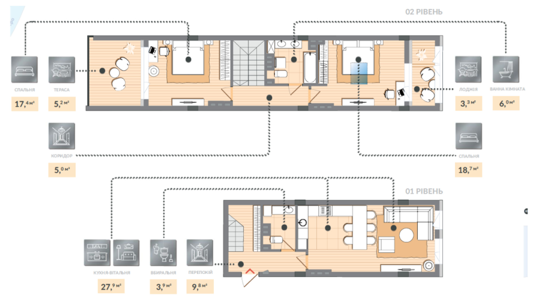 Планування багато­рівневої квартири в ЖК Luxberry lakes & forest 97.2 м², фото 584478