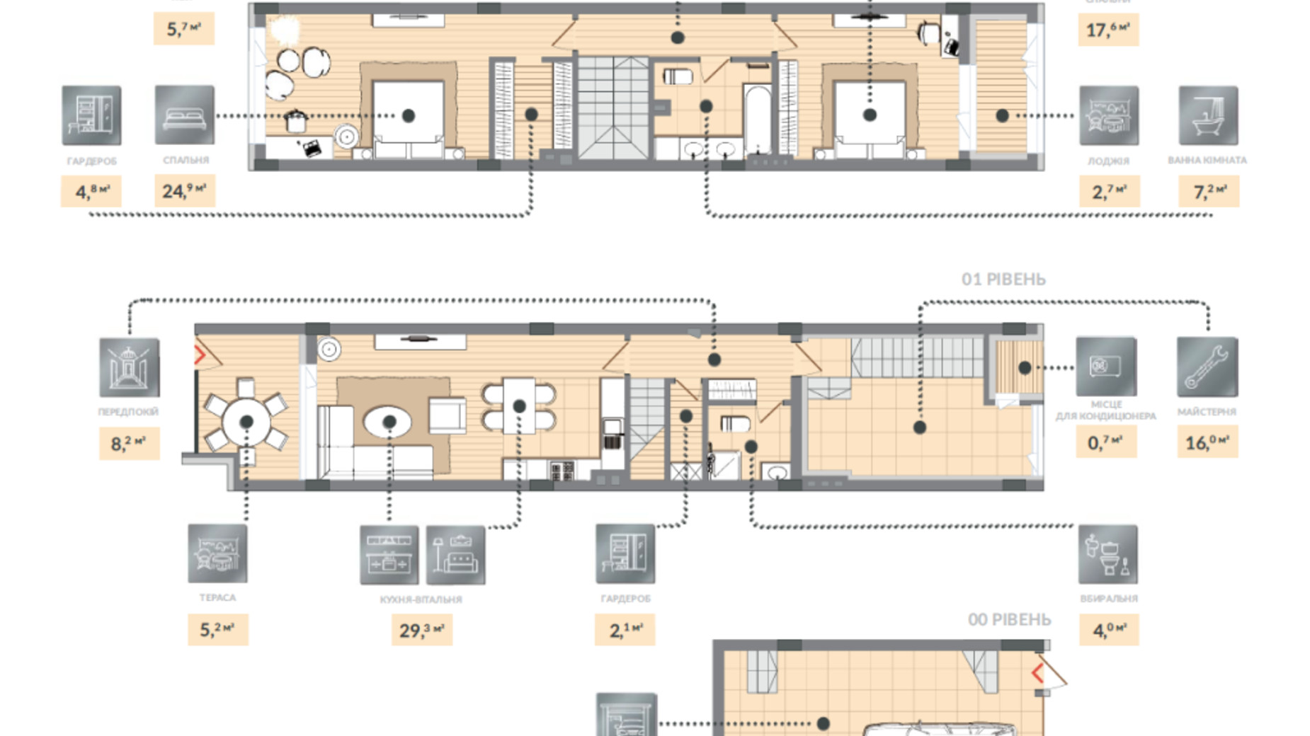 Планування багато­рівневої квартири в ЖК Luxberry lakes & forest 157.2 м², фото 584480