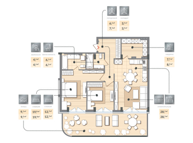 ЖК Luxberry lakes & forest: планировка 2-комнатной квартиры 99.6 м²