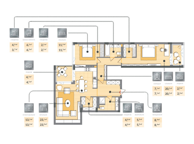 ЖК Luxberry lakes & forest: планировка 3-комнатной квартиры 112.8 м²