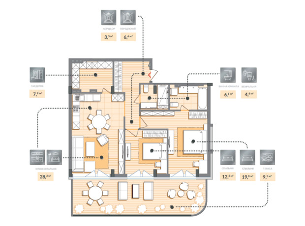 ЖК Luxberry lakes & forest: планування 2-кімнатної квартири 98.4 м²