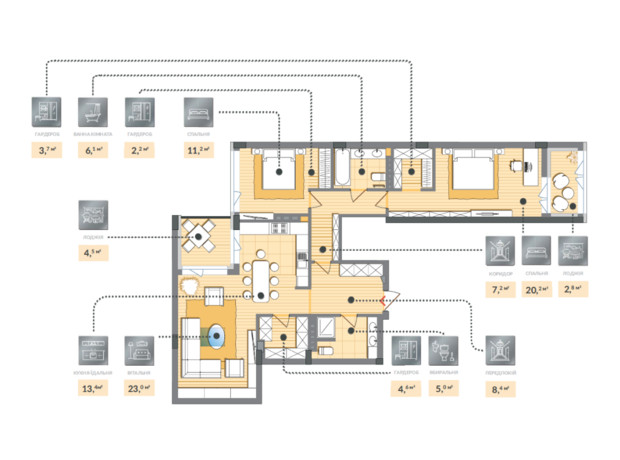 ЖК Luxberry lakes & forest: планировка 3-комнатной квартиры 112.3 м²