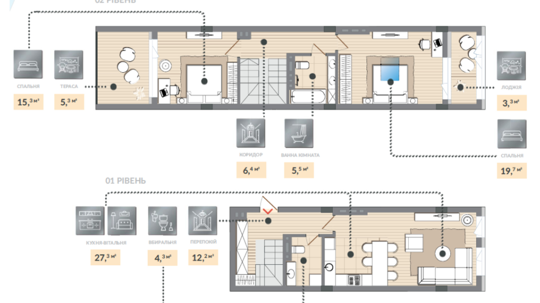 Планировка много­уровневой квартиры в ЖК Luxberry lakes & forest 99.3 м², фото 584489