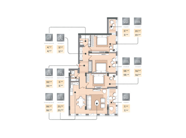 ЖК Luxberry lakes & forest: планировка 4-комнатной квартиры 127 м²