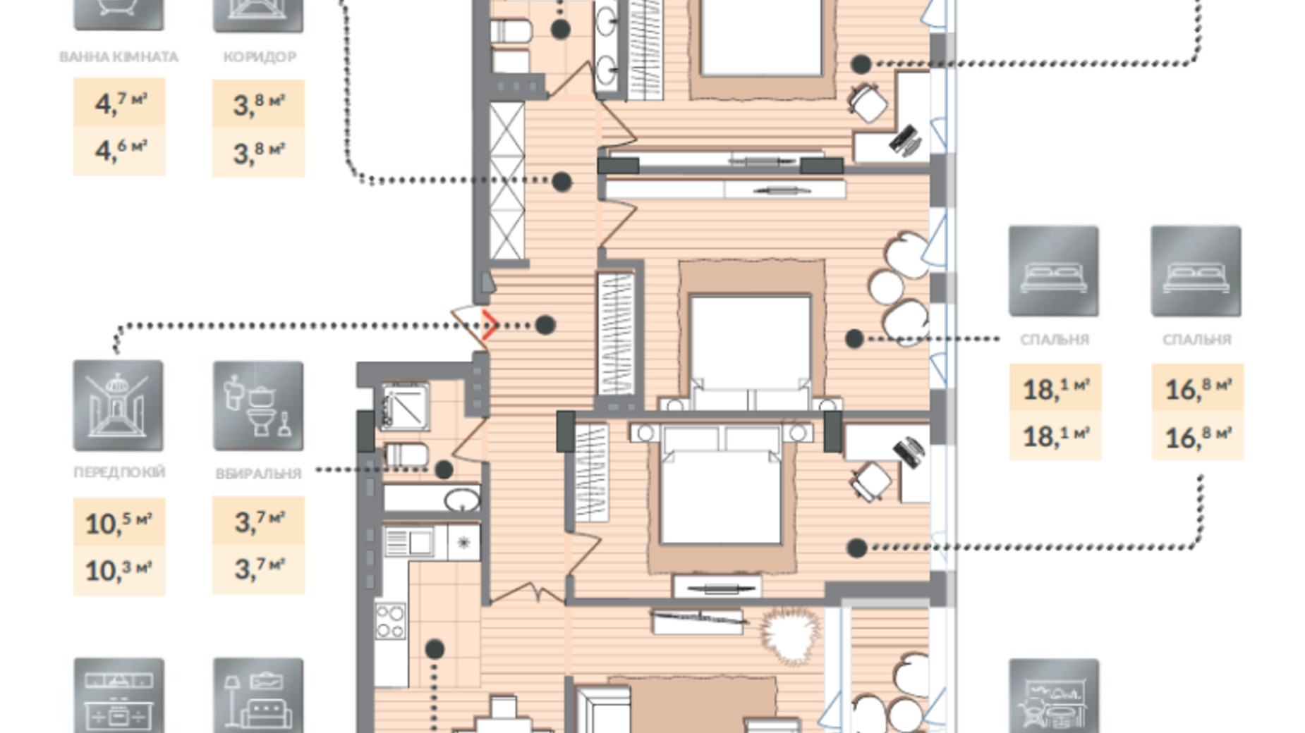 Планування 4-кімнатної квартири в ЖК Luxberry lakes & forest 127.3 м², фото 584494