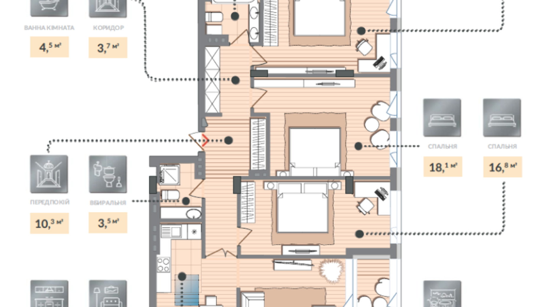 Планування 4-кімнатної квартири в ЖК Luxberry lakes & forest 126.5 м², фото 584495