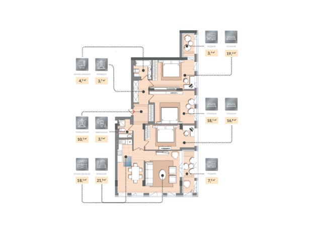 ЖК Luxberry lakes & forest: планировка 4-комнатной квартиры 126.5 м²