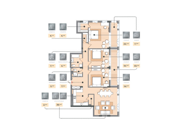 ЖК Luxberry lakes & forest: планировка 3-комнатной квартиры 147.9 м²