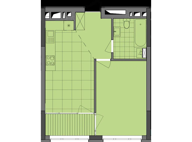 ЖК Dibrova Park: планировка 1-комнатной квартиры 45.27 м²