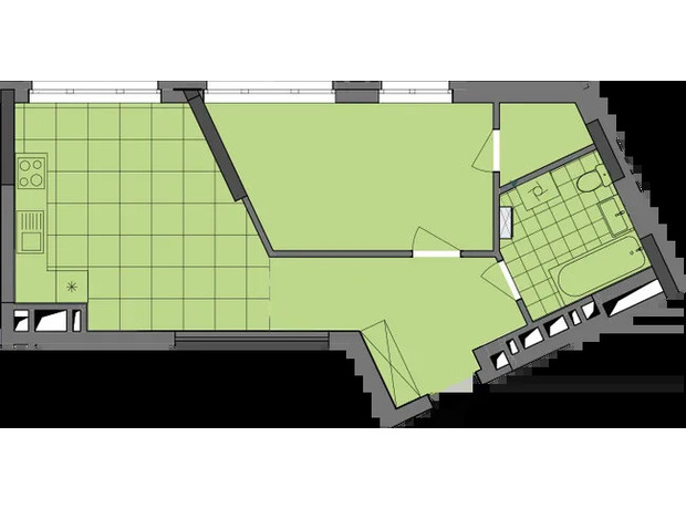 ЖК Dibrova Park: планировка 1-комнатной квартиры 47.59 м²