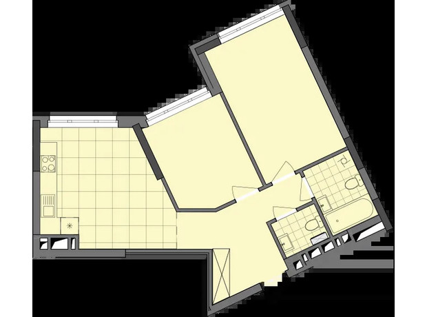 ЖК Dibrova Park: планування 2-кімнатної квартири 61.98 м²