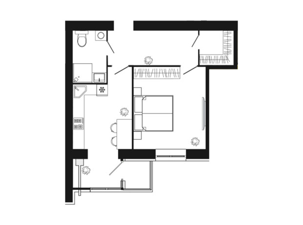 ЖК Дніпровська Брама 2: планування 1-кімнатної квартири 50.5 м²