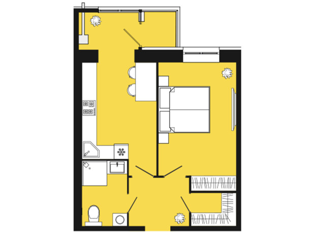 ЖК Днепровская Брама 2: планировка 1-комнатной квартиры 44.5 м²