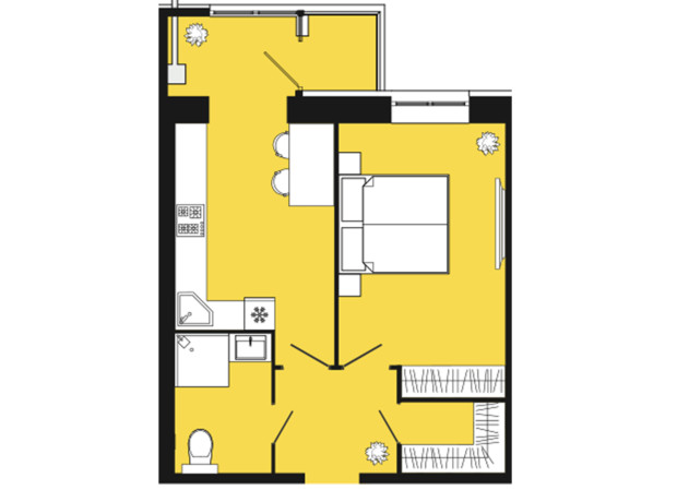 ЖК Дніпровська Брама 2: планування 1-кімнатної квартири 45 м²