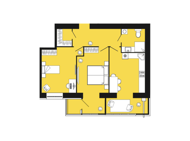 ЖК Дніпровська Брама 2: планування 1-кімнатної квартири 67.5 м²