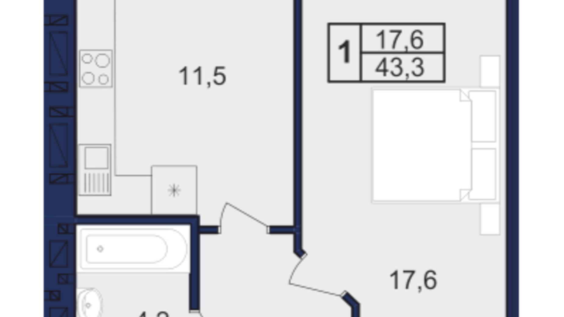 Планировка 1-комнатной квартиры в ЖК Budapest Dream 43.3 м², фото 585181