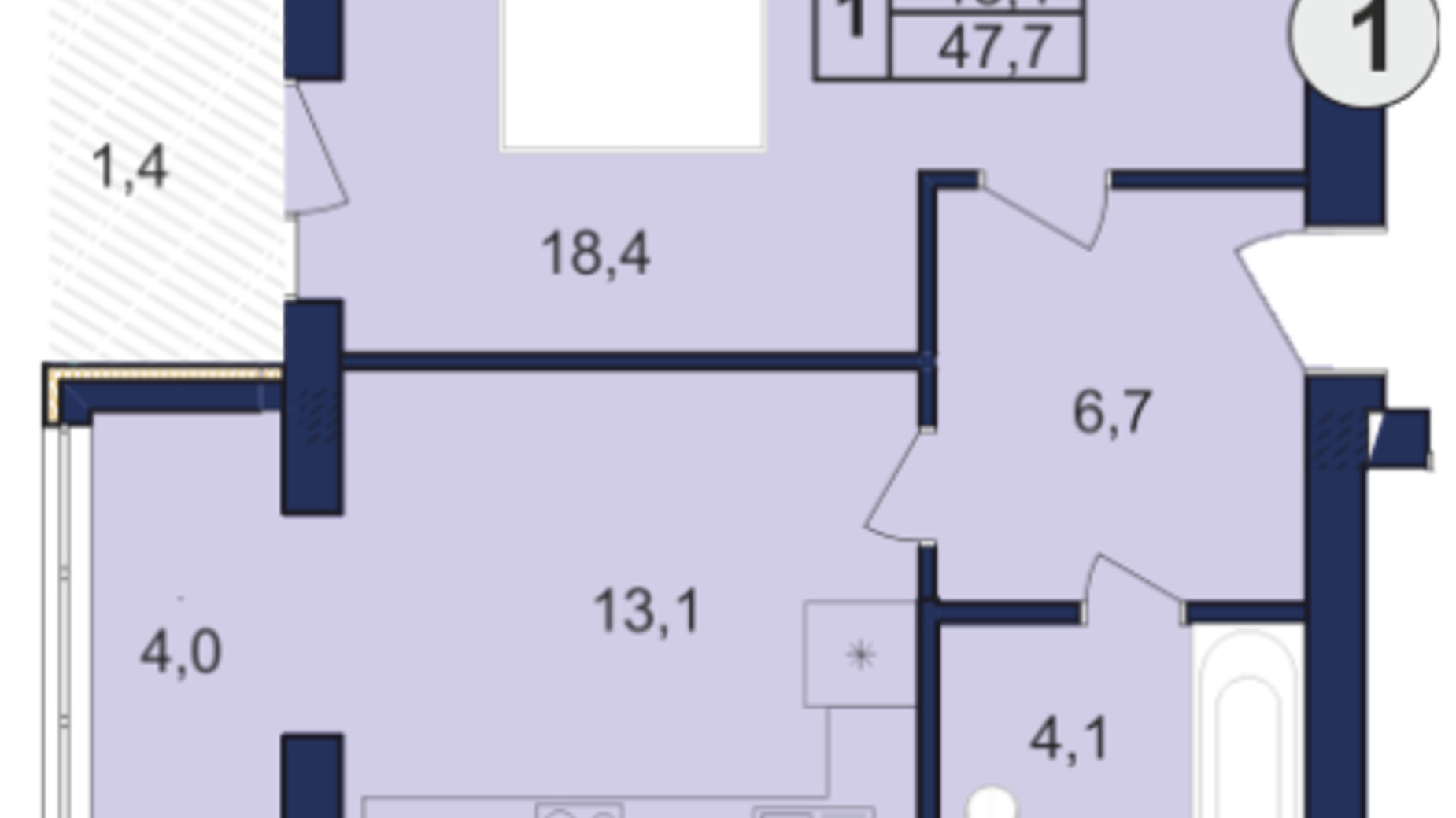 Планування 1-кімнатної квартири в ЖК Budapest Dream 47.7 м², фото 585182