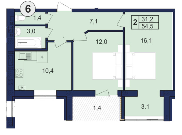 ЖК Budapest Dream: планировка 2-комнатной квартиры 54.5 м²