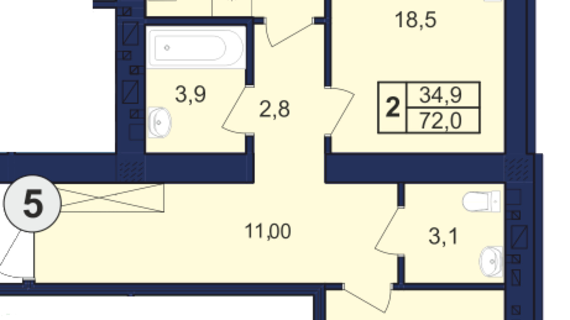 Планування 2-кімнатної квартири в ЖК Budapest Dream 72 м², фото 585185